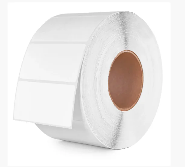 Roll of blank direct thermal labels on a white release liner